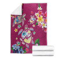Hawaiian Turtles and Tropical Plants Blanket Pink Watercolor LT03 - Polynesian Pride