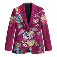 Hawaiian Turtles and Tropical Plants Blazer Pink Watercolor LT03 Unisex Pink - Polynesian Pride
