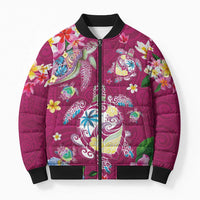 Hawaiian Turtles and Tropical Plants Bomber Puffer Jacket Pink Watercolor LT03 Unisex Pink - Polynesian Pride
