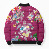 Hawaiian Turtles and Tropical Plants Bomber Puffer Jacket Pink Watercolor LT03 - Polynesian Pride
