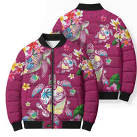 Hawaiian Turtles and Tropical Plants Bomber Puffer Jacket Pink Watercolor LT03 - Polynesian Pride