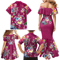 Hawaiian Turtles and Tropical Plants Family Matching Mermaid Dress and Hawaiian Shirt Pink Watercolor