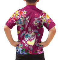 Hawaiian Turtles and Tropical Plants Family Matching Short Sleeve Bodycon Dress and Hawaiian Shirt Pink Watercolor