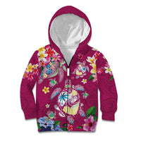 Hawaiian Turtles and Tropical Plants Kid Hoodie Pink Watercolor LT03 Zip Hoodie Pink - Polynesian Pride