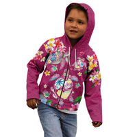 Hawaiian Turtles and Tropical Plants Kid Hoodie Pink Watercolor LT03 - Polynesian Pride