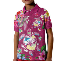 Hawaiian Turtles and Tropical Plants Kid Polo Shirt Pink Watercolor LT03 Kid Pink - Polynesian Pride