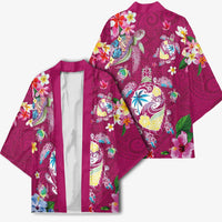 Hawaiian Turtles and Tropical Plants Kimono Pink Watercolor LT03 - Polynesian Pride