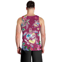 Hawaiian Turtles and Tropical Plants Men Tank Top Pink Watercolor LT03 - Polynesian Pride