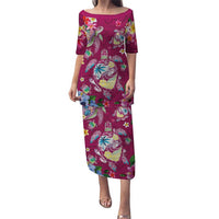 Hawaiian Turtles and Tropical Plants Puletasi Pink Watercolor LT03 Long Dress Pink - Polynesian Pride