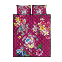 Hawaiian Turtles and Tropical Plants Quilt Bed Set Pink Watercolor LT03 - Polynesian Pride