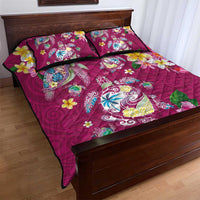 Hawaiian Turtles and Tropical Plants Quilt Bed Set Pink Watercolor LT03 - Polynesian Pride