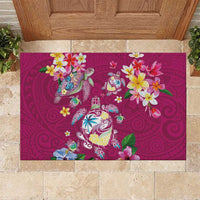 Hawaiian Turtles and Tropical Plants Rubber Doormat Pink Watercolor LT03 Pink - Polynesian Pride