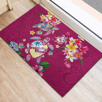 Hawaiian Turtles and Tropical Plants Rubber Doormat Pink Watercolor LT03 - Polynesian Pride