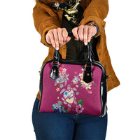 Hawaiian Turtles and Tropical Plants Shoulder Handbag Pink Watercolor LT03 One Size Pink - Polynesian Pride