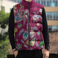 Hawaiian Turtles and Tropical Plants Sleeveless Puffer Jacket Pink Watercolor LT03 - Polynesian Pride