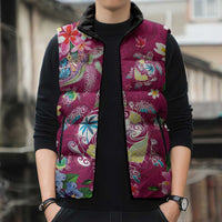 Hawaiian Turtles and Tropical Plants Sleeveless Puffer Jacket Pink Watercolor LT03 - Polynesian Pride