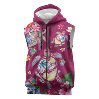 Hawaiian Turtles and Tropical Plants Sleeveless Zip Hoodie Pink Watercolor LT03 Pink - Polynesian Pride