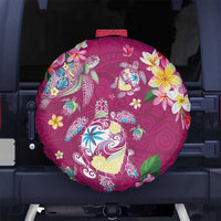 Hawaiian Turtles and Tropical Plants Spare Tire Cover Pink Watercolor LT03 No hole Pink - Polynesian Pride