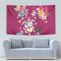 Hawaiian Turtles and Tropical Plants Tapestry Pink Watercolor LT03 - Polynesian Pride