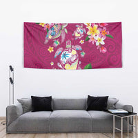 Hawaiian Turtles and Tropical Plants Tapestry Pink Watercolor LT03 - Polynesian Pride