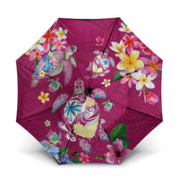 Hawaiian Turtles and Tropical Plants Umbrella Pink Watercolor LT03 One Size Folded 11.42 inch Opened Diameter 37.4 inch Pink - Polynesian Pride
