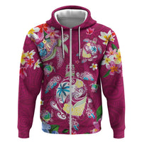 Hawaiian Turtles and Tropical Plants Zip Hoodie Pink Watercolor LT03 Zip Hoodie Pink - Polynesian Pride