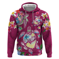 Hawaiian Turtles and Tropical Plants Zip Hoodie Pink Watercolor LT03 Pullover Hoodie Pink - Polynesian Pride