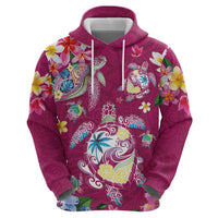 Hawaiian Turtles and Tropical Plants Zip Hoodie Pink Watercolor LT03 - Polynesian Pride