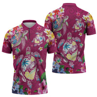 Hawaiian Turtles and Tropical Plants Zipper Polo Shirt Pink Watercolor LT03 - Polynesian Pride