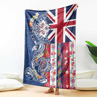 Hawaiian Manta Ray and Turtle Tribal Tattoo Blanket With Hawaii Flag and Flowers LT03 - Polynesian Pride