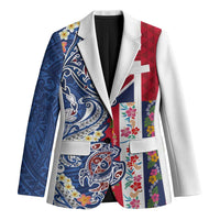 Hawaiian Manta Ray and Turtle Tribal Tattoo Blazer With Hawaii Flag and Flowers LT03 Unisex Multicolor - Polynesian Pride