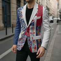 Hawaiian Manta Ray and Turtle Tribal Tattoo Blazer With Hawaii Flag and Flowers LT03 - Polynesian Pride