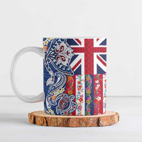Hawaiian Manta Ray and Turtle Tribal Tattoo Ceramic Mug With Hawaii Flag and Flowers LT03 Multicolor - Polynesian Pride