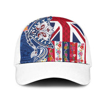 Hawaiian Manta Ray Mesh Trucker Cap with Hawaii Flag and Flowers LT03 One Size White Multicolor - Polynesian Pride