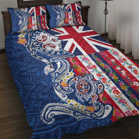 Hawaiian Manta Ray and Turtle Tribal Tattoo Quilt Bed Set With Hawaii Flag and Flowers LT03 Multicolor - Polynesian Pride