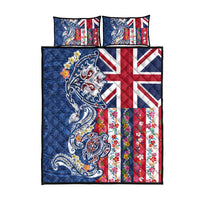 Hawaiian Manta Ray and Turtle Tribal Tattoo Quilt Bed Set With Hawaii Flag and Flowers LT03 - Polynesian Pride