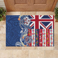 Hawaiian Manta Ray and Turtle Tribal Tattoo Rubber Doormat With Hawaii Flag and Flowers LT03 Multicolor - Polynesian Pride