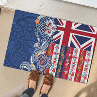 Hawaiian Manta Ray and Turtle Tribal Tattoo Rubber Doormat With Hawaii Flag and Flowers LT03 - Polynesian Pride