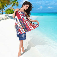 Hawaiian Manta Ray and Turtle Tribal Tattoo Sarong With Hawaii Flag and Flowers LT03 - Polynesian Pride