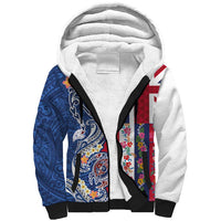 Hawaiian Manta Ray and Turtle Tribal Tattoo Sherpa Hoodie With Hawaii Flag and Flowers