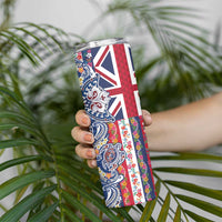 Hawaiian Manta Ray and Turtle Tribal Tattoo Skinny Tumbler With Hawaii Flag and Flowers