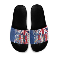 Hawaiian Manta Ray and Turtle Tribal Tattoo Slide Sandals With Hawaii Flag and Flowers LT03 Multicolor - Polynesian Pride