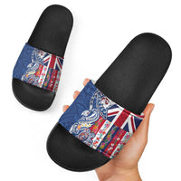 Hawaiian Manta Ray and Turtle Tribal Tattoo Slide Sandals With Hawaii Flag and Flowers LT03 - Polynesian Pride