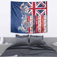 Hawaiian Manta Ray and Turtle Tribal Tattoo Tapestry With Hawaii Flag and Flowers LT03 - Polynesian Pride