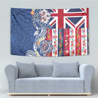 Hawaiian Manta Ray and Turtle Tribal Tattoo Tapestry With Hawaii Flag and Flowers LT03 - Polynesian Pride