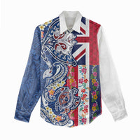 Hawaiian Manta Ray and Turtle Tribal Tattoo Women Casual Shirt With Hawaii Flag and Flowers