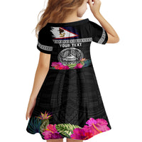 Personalized American Samoa Flag Day Kid Short Sleeve Dress Tanoa and Fue mix Hibiscus Flower Polynesian Pattern LT03 - Polynesian Pride