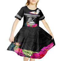 Personalized American Samoa Flag Day Kid Short Sleeve Dress Tanoa and Fue mix Hibiscus Flower Polynesian Pattern LT03 - Polynesian Pride