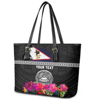 Personalized American Samoa Flag Day Leather Tote Bag Tanoa and Fue mix Hibiscus Flower Polynesian Pattern LT03 - Polynesian Pride