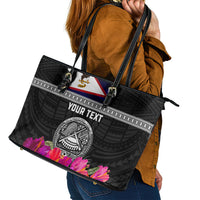 Personalized American Samoa Flag Day Leather Tote Bag Tanoa and Fue mix Hibiscus Flower Polynesian Pattern LT03 - Polynesian Pride